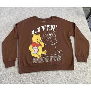 Winnie the Pooh Sweater Womens Medium Brown Disney Fleece Sweatshirt Bother Free